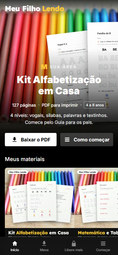Área do aluno do Meu Filho Lendo